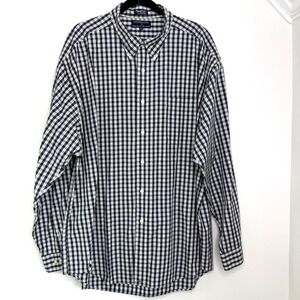 Hathaway Sport XXL Plaid Cotton Shirt Blue White‎ Button Down Long Sleeve EUC